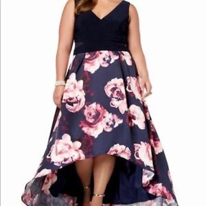 Navy Sleeveless Hi-Low Party Dress +With Pockets+